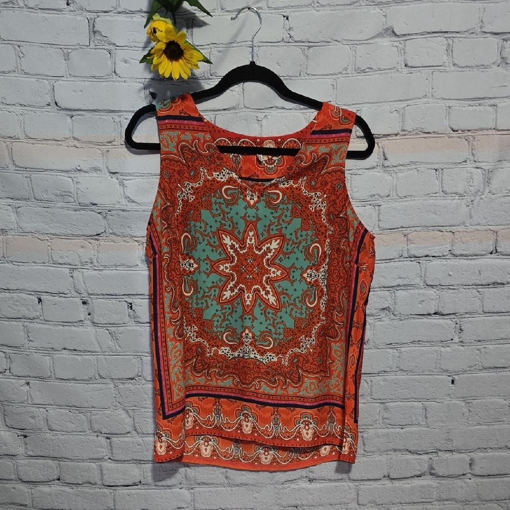 Violet & Claire Mandala Tank Top Orange and Teal Sz M